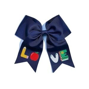 Navy Blue Love School Hair Bow